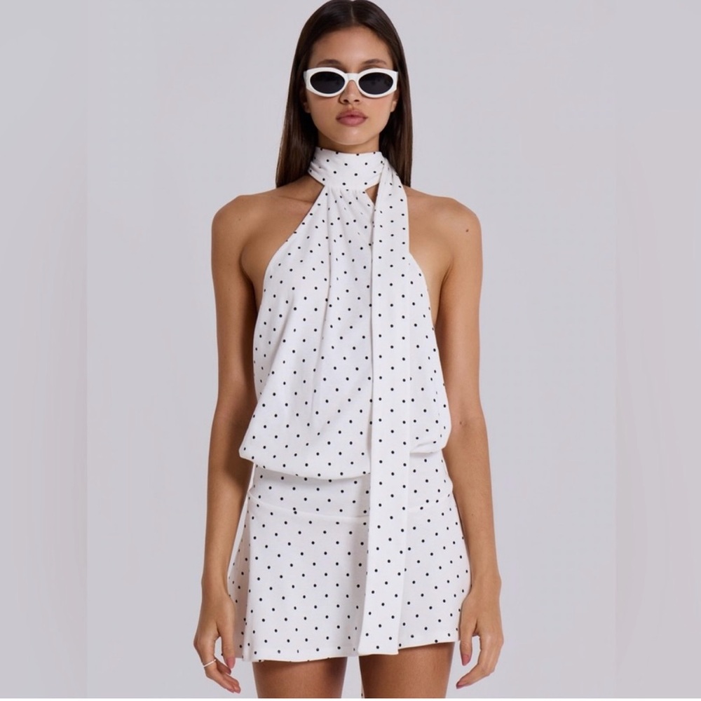Jaded London White Polka Dot Halter Dress